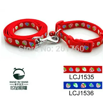 1,5 cm de Culoare de Moda Câine de Companie Căpșuni Imprimare Guler Lesa Duce Set (2 Culori) 4buc/lot