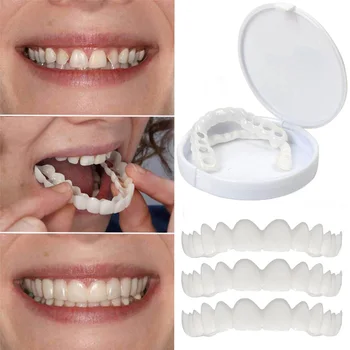 1 Set De Dinți Falși Furnir De Silicon De Sus Și De Jos A Dintilor Fatetele Temporare Dinți Falși Cosmetice Dinti De Proteza Dinte Fals Acoperi