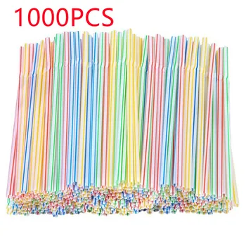 1000pcs de Plastic de Unică folosință Paie de Băut Timp de Multi-colorate Flexibil de Unică folosință Paie pentru Petrecerea de Celebrare a zilei de Naștere Consumabile
