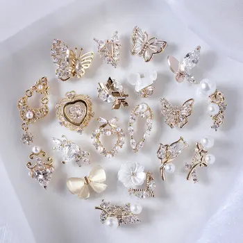 10buc 3D Fluture Dragoste Floare Aliaj de Unghii Arta Pearl Zircon Cristal Metal Manichiura Unghii Accesorios Consumabile Decoratiuni Farmece