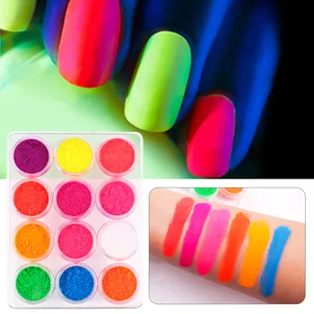 12color Neon Pigment Stralucitor Pulbere Fluorescentă Sclipici Unghii Ombre Chrome Praf DIY Manichiura Pentru Unghii Art Decor 3
