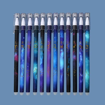 12Pcs Desene animate Horoscop 0.5 mm Albastru Cerneală Pix cu Gel care poate fi ștearsă Refill Rod Erasable Pen Lavabil Mâner Scris de Papetărie Gel Ink Pen