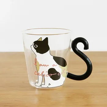 1BUC Pisica Drăguț Pahar de Suc de Ceașcă de Cafea Ceai Lapte Cafea Cana de Sticlă Pisica Coada Ocupe Cat Ziua Îndrăgostiților Iubitor de Cadouri Inoxidabil Lingura