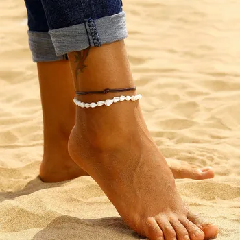2 Buc/ Set Bratari pentru Femei Shell Picior de Bijuterii de Vară pe Plajă, Desculță Brățară Glezna pe picior de sex Feminin din Piele Bratara Boho Picior Lanț