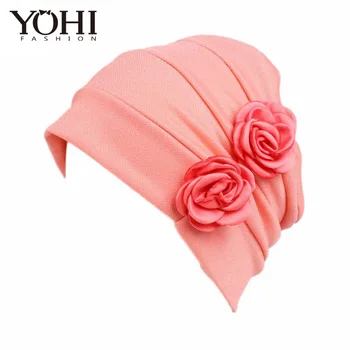 2018 Noi de Vânzare la Cald cald de moda elegant dublu 3d-flori de Chimioterapie beanie Cap de Somn de confort Turban Hat pentru femei