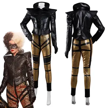 2021 Film Cruella Cosplay Costum Haina Pantaloni Costume De Halloween Costum De Carnaval