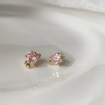 2022 New Sosire Simplu Minunat Zircon Roz Dragoste Inima Cercei Stud Pentru Femei de Moda Dulce de cristal bijuterii Cadouri