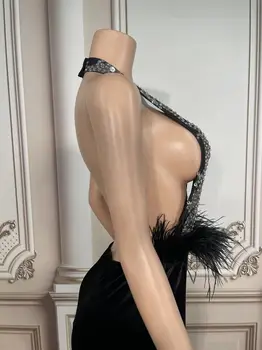 2022 Noi Femei Sexy Negru Strapless Flori de Diamant de Mare Split Bodycon Celebrity Party Club Pista Rochie Lunga Vestidos 3