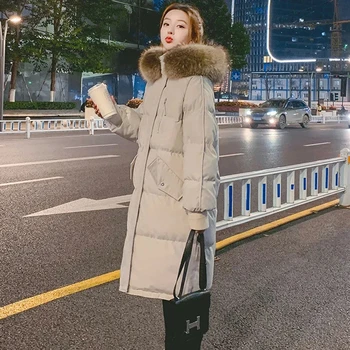 2022 Noi Femeile De Iarnă Jos Căptușit Sacou Cald Îngroșa Supradimensionat Strat De Bumbac Coreean Pierde Mare Guler De Blană Parka Coat Jacheta De Iarna 5