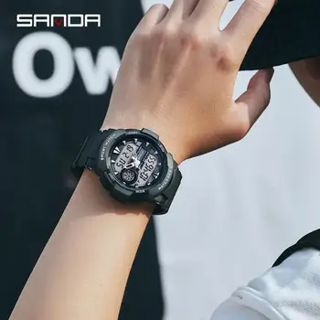 2022 Nou SANDA Sport Ceasuri Barbati Brand de Top Dual Display Ceas rezistent la apa 50M Ceas de mână pentru bărbați Ceas Relogio Masculino 6082