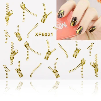 3D cu fermoar de aur de design de unghii autocolant decal manichiura decor instrument DIY nail art accesorii de moda