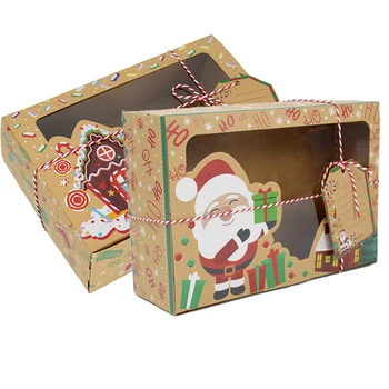 3pcs se Amestecă Crăciun Cookie Cutii de Cadouri pentru Petrecerea de Craciun Provizii de Crăciun de Hârtie Kraft Cadou produse de Panificatie Cutii cu Fereastra Clar