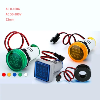 AC50~380V Patrat/Rotund Digital cu LED-uri Voltmetru, Ampermetru 110V 220V Tensiune de Curent Contor de Voltammeter Masina Volt Amp Tester Detector