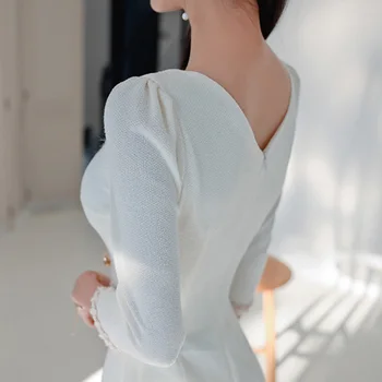 Alb Strâns Rochie Mini 2022 Primăvară Moda Simplu Single-Breasted Talie Mare Falduri Temperament Elegant Office Lady Dress 2