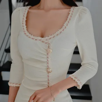 Alb Strâns Rochie Mini 2022 Primăvară Moda Simplu Single-Breasted Talie Mare Falduri Temperament Elegant Office Lady Dress 4