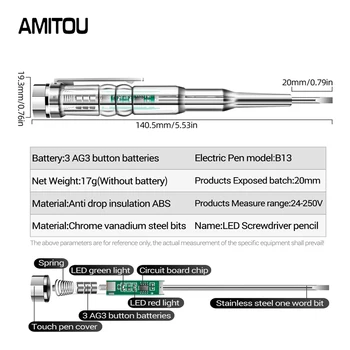 AMITOU B13 Șurubelniță Electrică Tester de Tensiune cu LED cu Luminozitate Mare de Inducție de Măsurare Pen 24-250V Zero Live Wire Detector de Instrumente 4