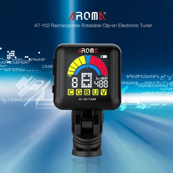 AROMA LA-102 Tuner Chitara Rotativ Clip-On Display LCD Reîncărcabilă Electronice Tuner Pentru Chitara, Vioara, Chitara, Bas, Ukulele 0
