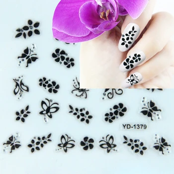 Autocolante unghiilor Glisante Pentru Unghii Pentru Manichiura Decor Unghii Set de Design de Unghii Negru Flori Stras Fluture Decalcomanii Auto-adeziv