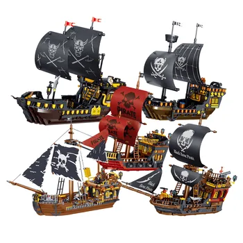 Bloc Mare Corabie De Pirați Barca Negru Perla Caraibelor Învățământ Cărămizi De Jucărie Băiat Cadou