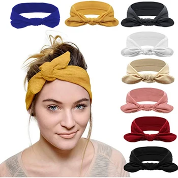 Bumbac Culoare Solidă Femei Bentita Trecut Urechi De Iepuras Turban Poftă De Mâncare Tricotate Hairband Accesorii De Par Rasucite Headwrap