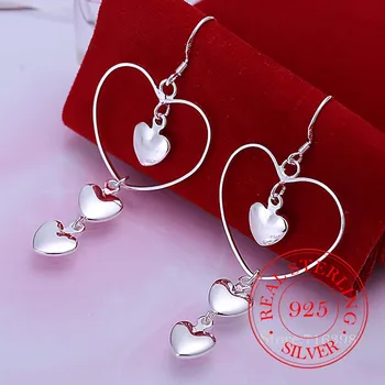Coreeană Argint 925 Romantic 3 Solidă Inima Vintage Ciucure Lung Legăna Cercei Pentru Femei 2020 Logodna Bijuterii De Nunta