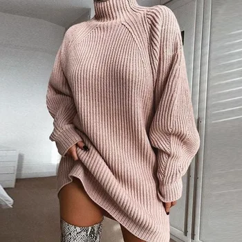 Elegant Mini Cu Maneci Lungi Rochie Pulover Femei Solidă Guler Supradimensionat Rochie Din Tricot De Toamna Iarna Haine