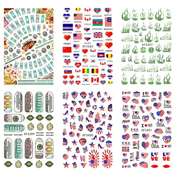 Europene și Americane Clasice Flag Sticker Flacăra Iubirii Dolar, Bancnota de Unghii 3D Autocolant de Unghii de Moda de Design Decorative Decalcomanii