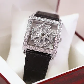 Femei Ceas Cu Diamante Transparente Rotație Cadran Inima De Gheață Afară Bezel Femeie Ceas De Mână Stras Încrustații De Lux Ceas Pătrat Reloj