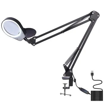 Flexibil Clamp-on Lampa de Masa cu Lupa 8X Leagăn Brațul Estompat Iluminate Lupa Led-uri lampa de Birou 3 Moduri de Culoare a Lămpii