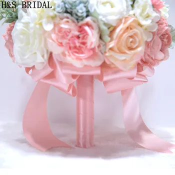 H&S Roz de MIREASA Buchet de Mireasa Mov Buchet De Mariage Artificiale Epocă Buchete de Nunta Pentru Mirese 2020 domnisoara de Onoare Flori