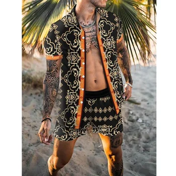 Hawaiian Set Mens de Imprimare Set Maneca Scurta Casual de Vara Tricou Florale Plaja, un Costum 2021 Noua Moda pentru Bărbați Seturi de M-3XL