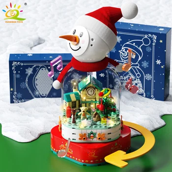 HUIQIBAO 220PCS Crăciun om de Zăpadă Muzica House Cutie de Rotație Cutie de Muzică Blocuri Caramizi Crearea de Jucării pentru Copii Cadou de Crăciun