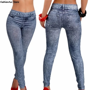 Jambiere Jeans Pentru Femei Pantaloni Din Denim Cu Buzunar Subțire Jambiere Femei Fitness Albastru Leggins