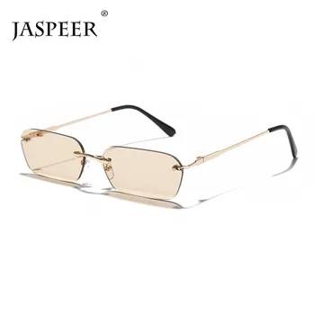 JASPEER fără ramă Dreptunghi ochelari de Soare Femei UV400 Conducere Ochelari de Soare Barbati Culoare Clară Accesorii de Vară Pătrat de Dimensiuni Mici