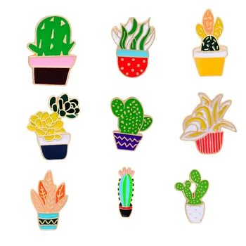 Kawaii Verde Plante De Ghiveci Cactus Greu De Email Brosa Ace Guler Haine Pălărie Rucsac Broșe Butonul Suculente Pin Bijuterii