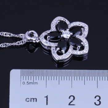 Mai nobil Negru Cubic Zirconia Albe CZ Placat cu Argint Seturi de Bijuterii Cercei Pandantiv Lanț V0020