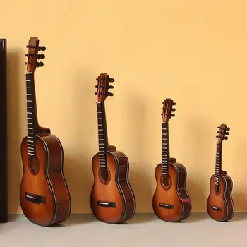 Mini Chitara Model în Miniatură din Lemn Mini Instrument Muzical Modele Muzician Colectia de Decoratiuni de Masă cu Suport și Caz