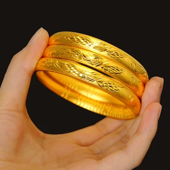 Moștenire antică aur de 24K culoare bratari pentru femei nisip de aur brățară dragon phoenix bun augur noroc brățară bijuterii