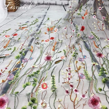 Net culori de flori Brodate Tesatura franceză din Africa Dantela Material Coase Pe Rochia de Mireasa Haine Tesatura Mozaic Diy