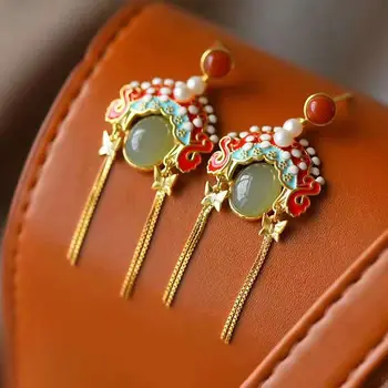 Noi aurit, încrustat oval naturale Hetian Yunan roșu turmalina pearl cercei rafinat de lux, fete de bijuterii de argint
