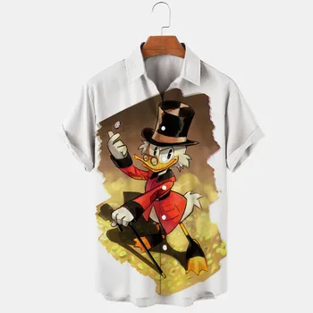 Noi Vara 2022 Disney Donald Duck si Mickey Brand de Desene animate 3D Casual Imprimat cu Maneci Scurte Rever Camasa Slim Fit Barbati Top