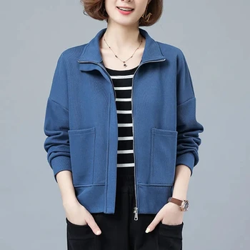 Nou Liber Casual Trunchiate Jacheta Femei Plus Dimensiune de Buzunar Rever Îmbrăcăminte de Primăvară Mamei Fermoar Cardigan Femei coreene de Bază Haine