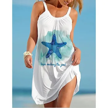 Noul Brand de Moda Stea de mare de Imprimare 3D Rochie de Plaja Femei O-Gât rochie de vară Rochii fără Mâneci Bikini Vara pe Plajă Rochie de Vacanță