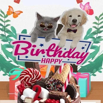 Noul Câine Drăguț Pisica Happy Birthday Cake Topper Acrilice Animale de companie Tort Fân pentru Animale de companie Petrecere Decoratiuni Tort 0