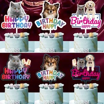 Noul Câine Drăguț Pisica Happy Birthday Cake Topper Acrilice Animale de companie Tort Fân pentru Animale de companie Petrecere Decoratiuni Tort 1