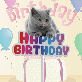 Noul Câine Drăguț Pisica Happy Birthday Cake Topper Acrilice Animale de companie Tort Fân pentru Animale de companie Petrecere Decoratiuni Tort 3