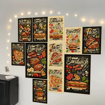 Picturi Alimente Poster Hamburger Hârtie Kraft Pizza HD Clasic opera de Arta Clatite Tipărite Acasă de Fructe Camera Copiilor Perete Poza