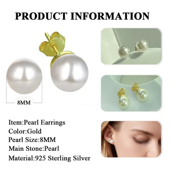 Poulisa 8MM Set de Bijuterii Perla Cercei Stud Colier pentru Femei cu Aur de 18K Placat cu Argint 925 Bijuterii Seturi Pachet de 2