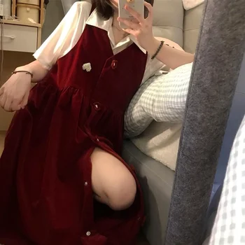 Rochie fără mâneci Femei cu Mult Stil Preppy Liber Chic New Japonez Harajuku Toate-meci Student de Moda de Epocă Vestido De Mujer Roșu