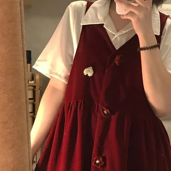 Rochie fără mâneci Femei cu Mult Stil Preppy Liber Chic New Japonez Harajuku Toate-meci Student de Moda de Epocă Vestido De Mujer Roșu 4